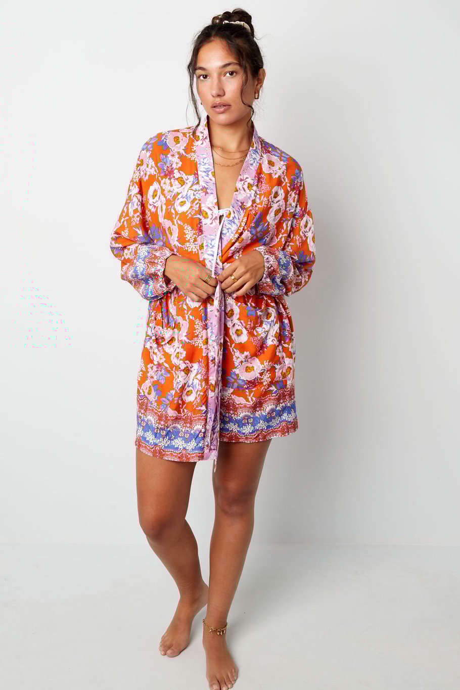 Kimono corto flores naranjas - multi Imagen4